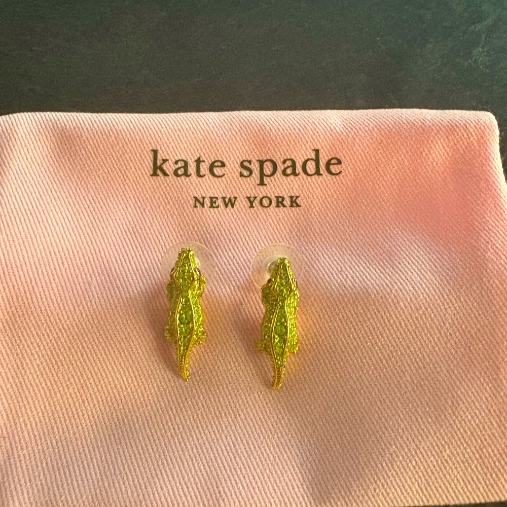 Kate Spade Gold + Green Alligator Earrings